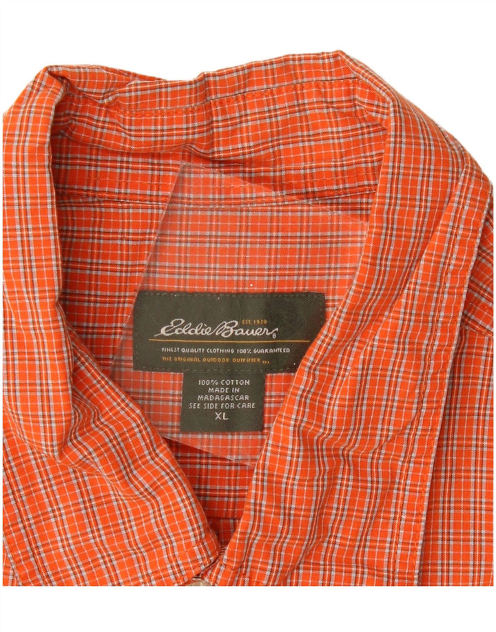 EDDIE BAUER Camisa de manga corta para hombre XL Algodón a cuadros naranja
