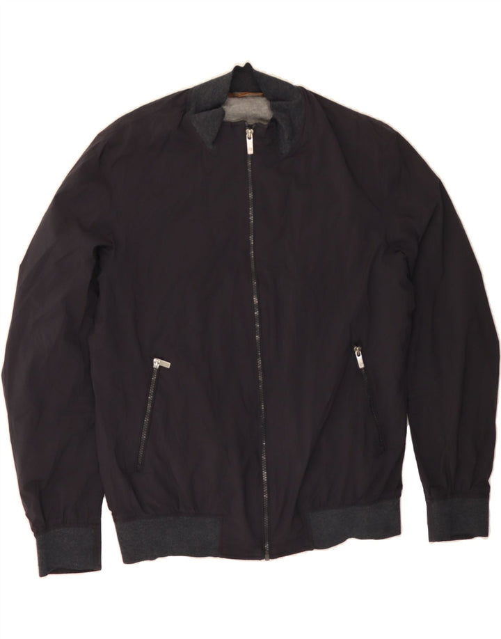 MASSIMO DUTTI Mens Bomber Jacket UK 40 Large Navy Blue Polyester Vintage Massimo Dutti and Second-Hand Massimo Dutti from Messina Hembry 