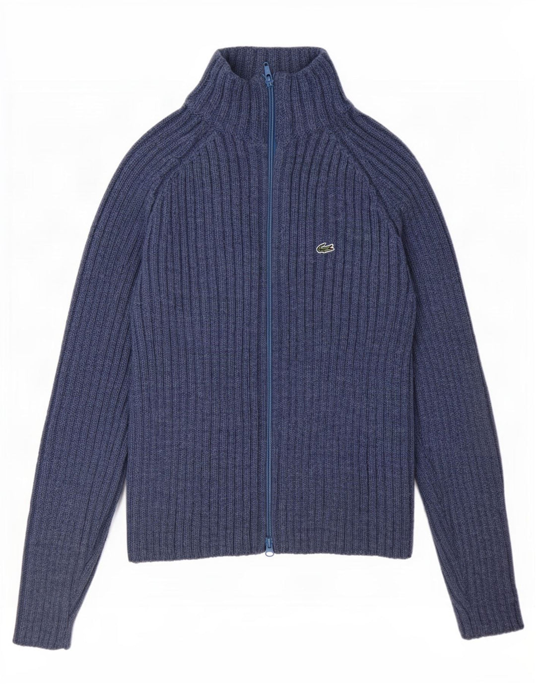 Lacoste Suéter tipo cárdigan de ajuste regular para mujer Talla 38 Lana azul medio