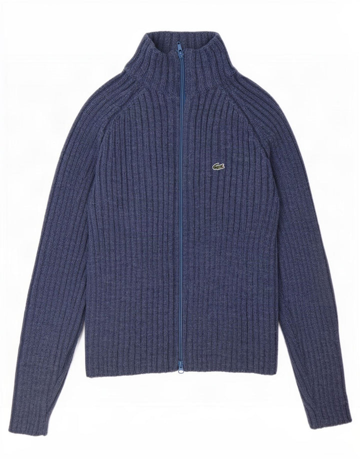 Lacoste Suéter tipo cárdigan de ajuste regular para mujer Talla 38 Lana azul medio