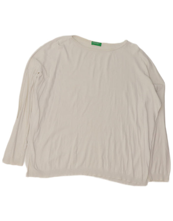 BENETTON Suéter tipo jersey de gran tamaño con cuello barco para mujer UK 40 Mediano Blanco