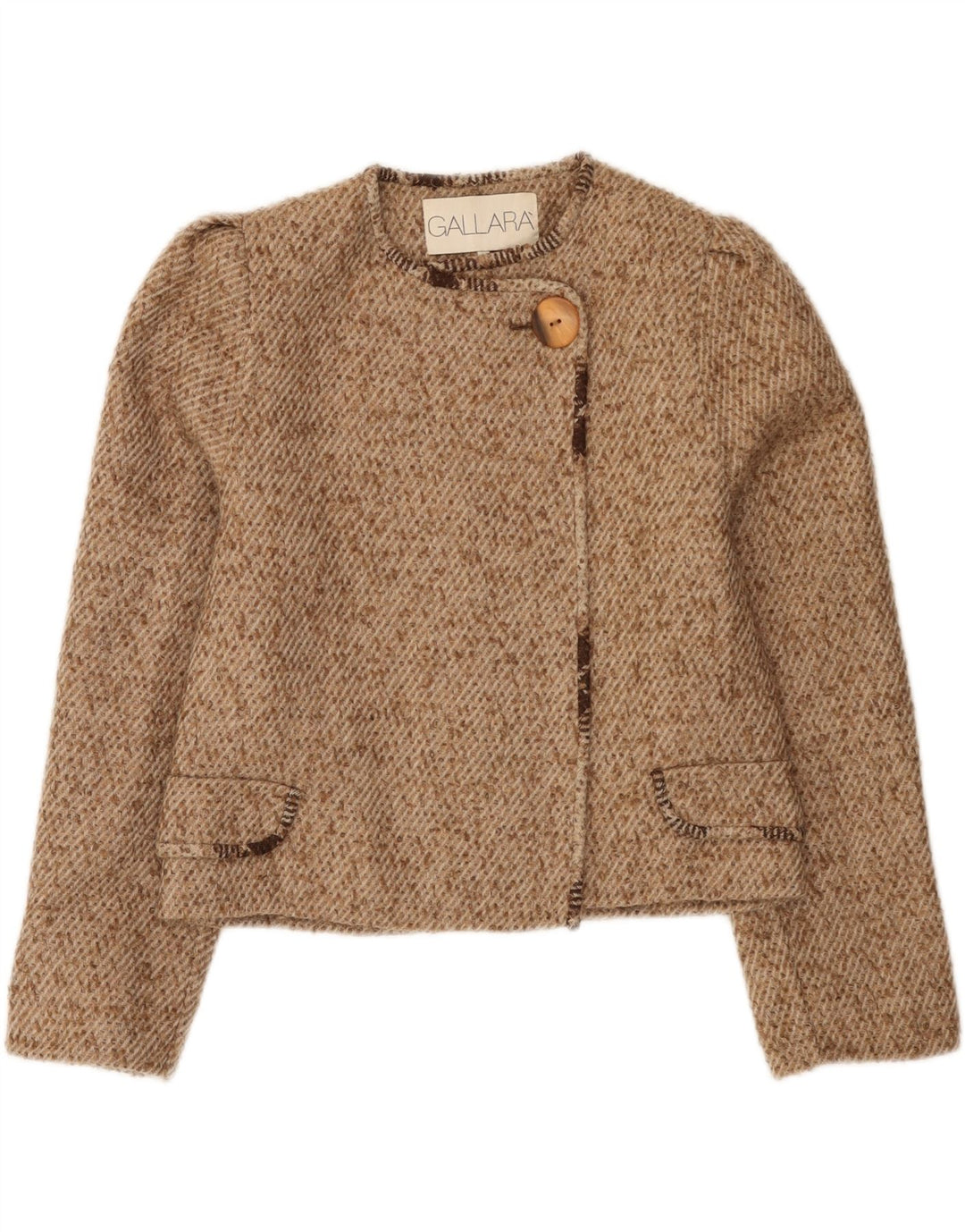 GALLARA Womens Crop 1 Button Blazer Jacket IT 40 Small Beige Flecked Wool