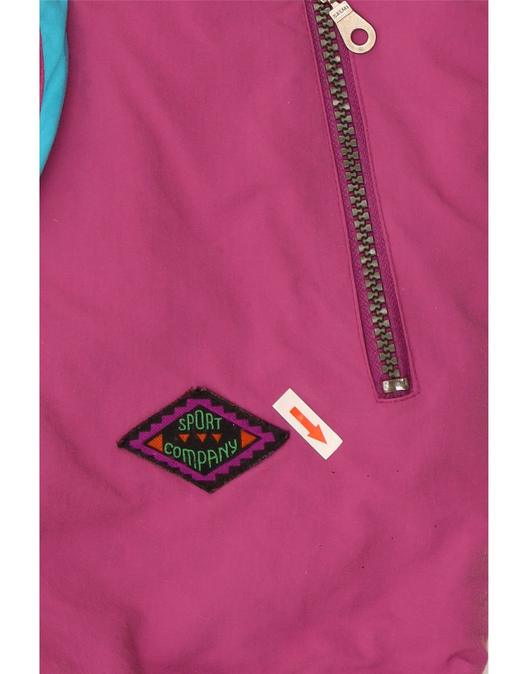 Vintage hombres gráfico pullover chaqueta de esquí Reino Unido 44 2XL púrpura colorblock