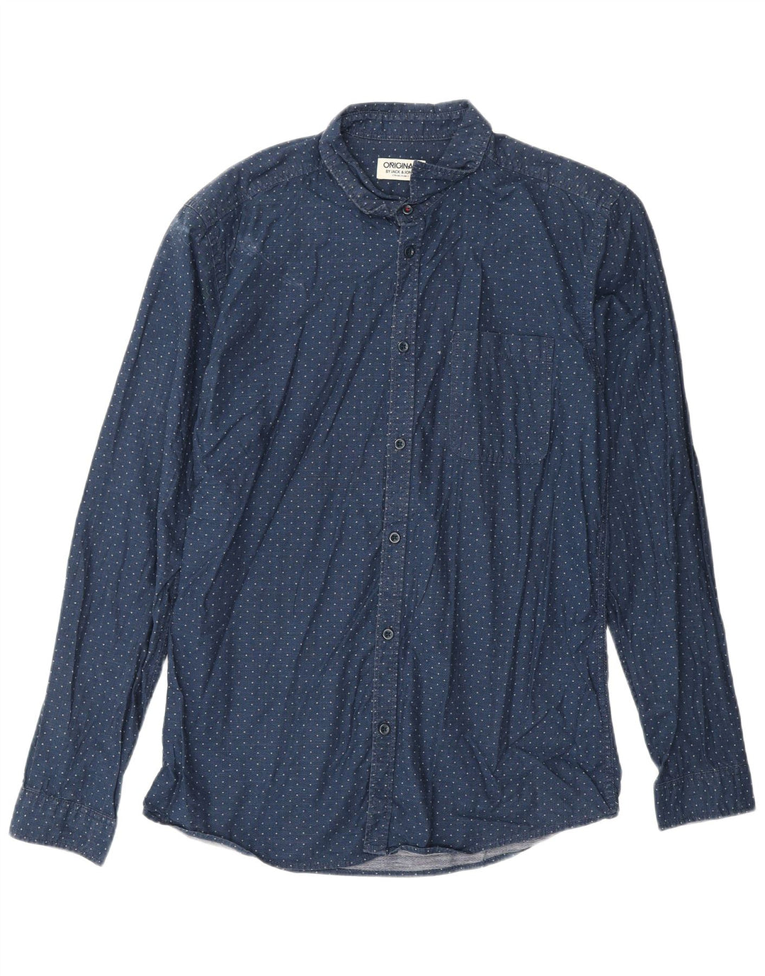 JACK & JONES Camisa de hombre grande de algodón con lunares azul marino