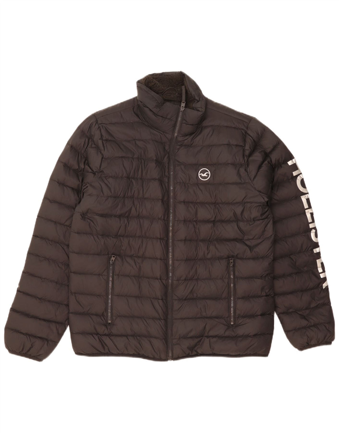 Hollister Mens Graphic Chaqueta Acolchada Reino Unido 40 Grande Negro