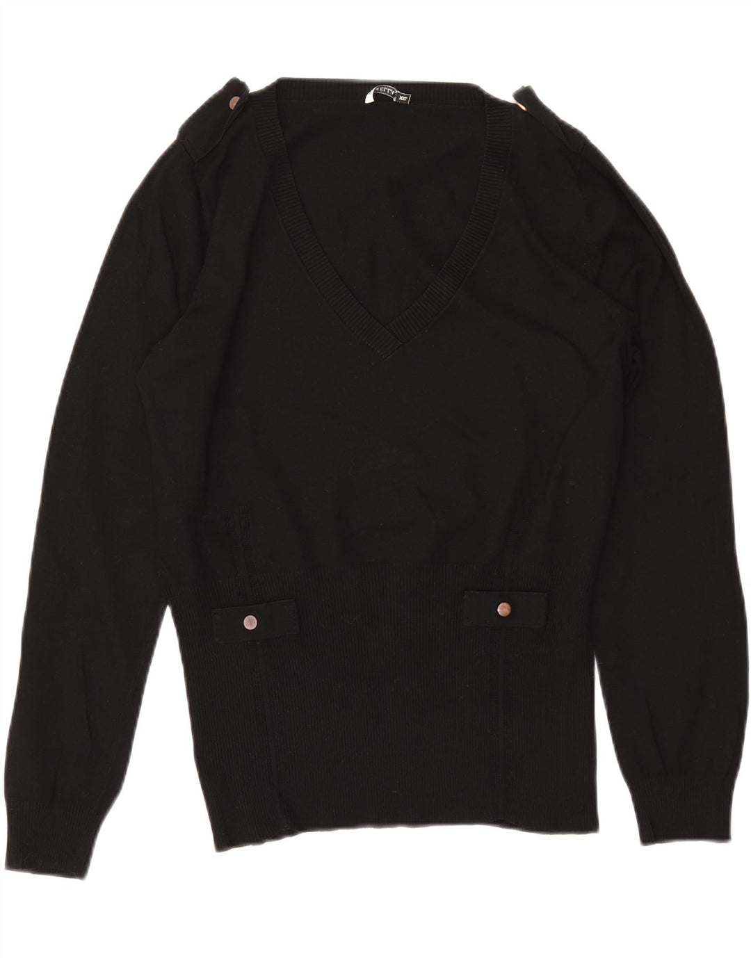 MARELLA Jersey militar con cuello en V para mujer UK 20 2XL Viscosa negra