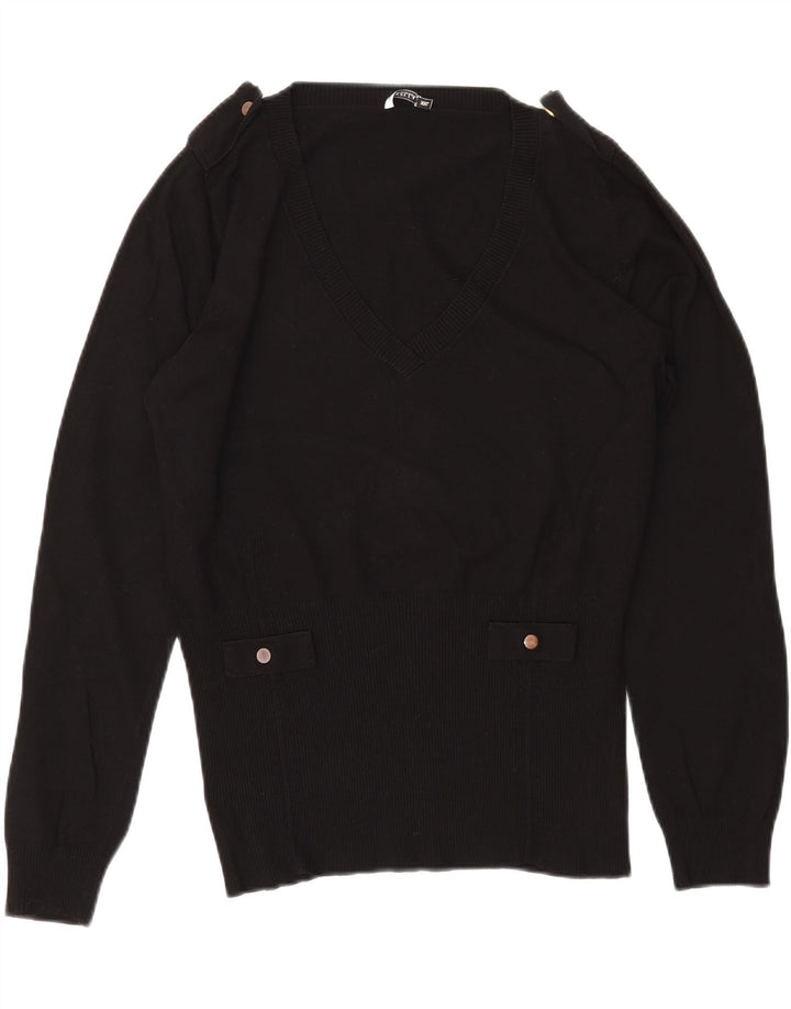 MARELLA Jersey militar con cuello en V para mujer UK 20 2XL Viscosa negra