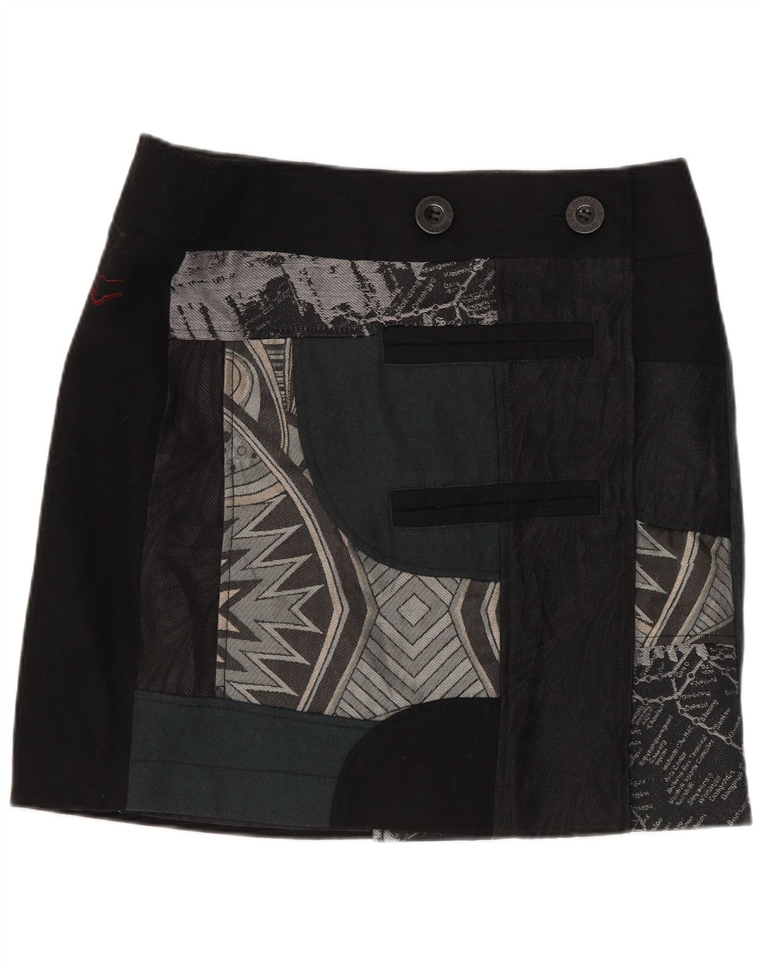 Falda cruzada Desigual para mujer EU 40 Medium W32 Lana de patchwork negra