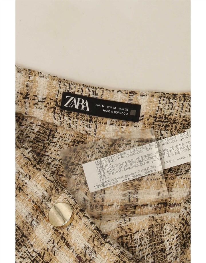 Zara Mujer Shorts Casual Medio W28 Marrón Cuadros Poliéster