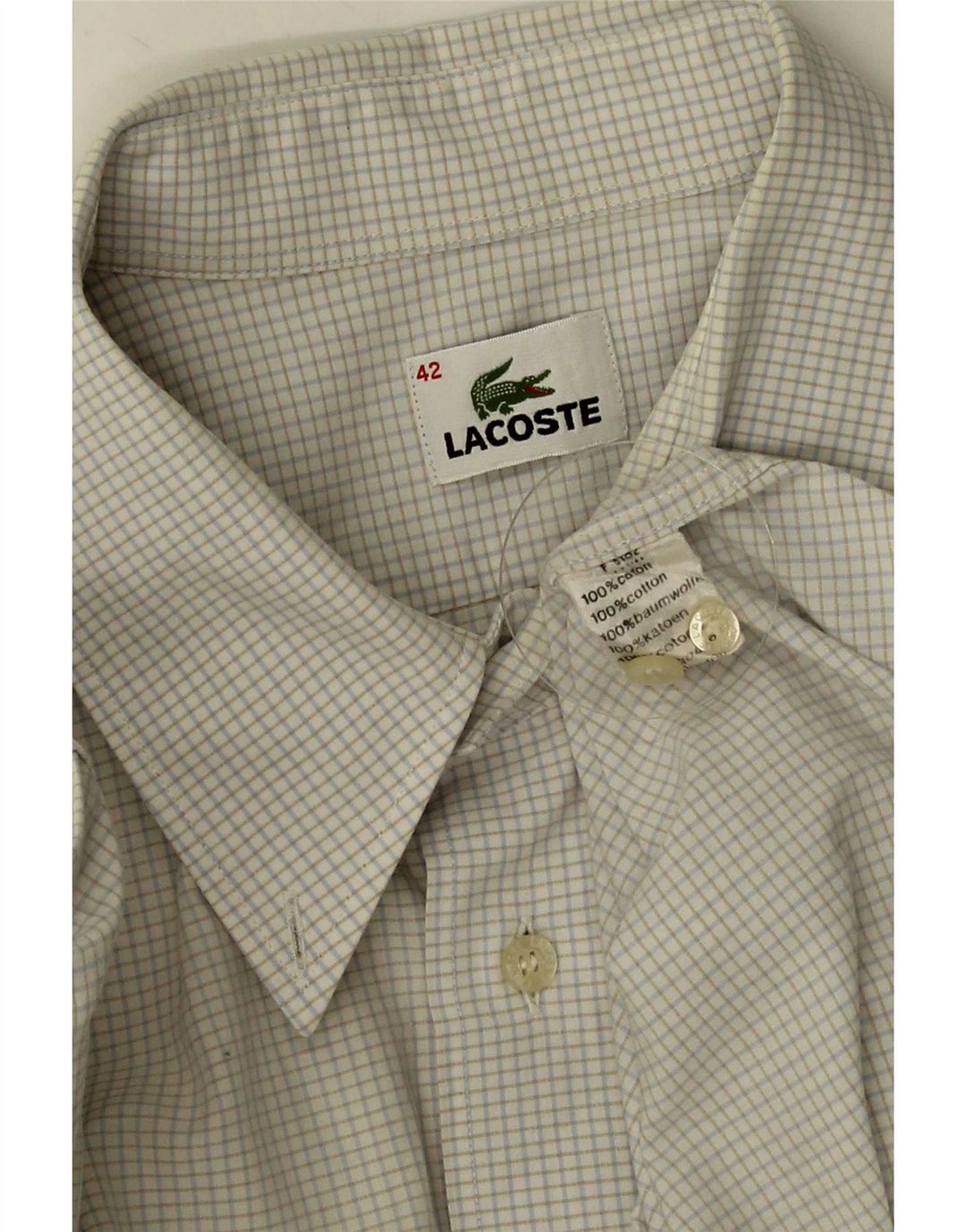 Camisa Lacoste Hombre Manga Corta Talla 42 Grande Blanco Cuadros Algodón