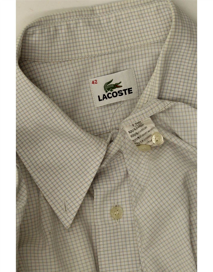 Camisa Lacoste Hombre Manga Corta Talla 42 Grande Blanco Cuadros Algodón