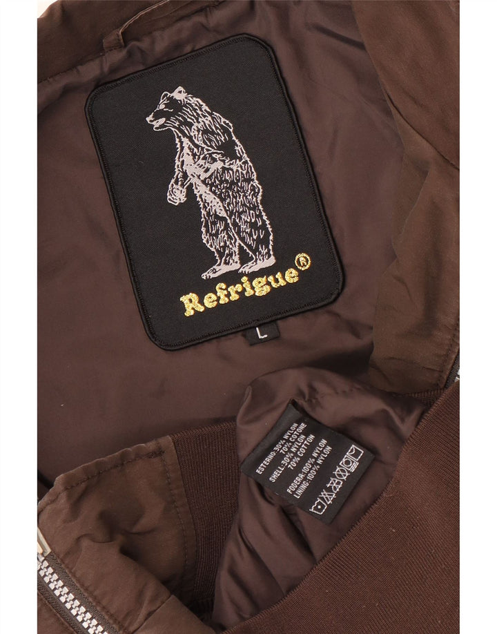 Refrigue Chaqueta Bomber para Hombre UK 40 Grande Nylon Marrón