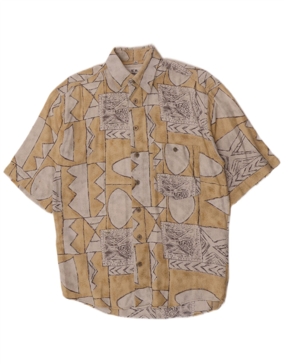 E.B. Company Camisa De Manga Corta Para Hombre Talla 37/38 Small Beige Geométrico