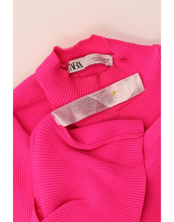Zara Mujer Crop Top Manga Larga UK 44 Grande Poliamida Rosa