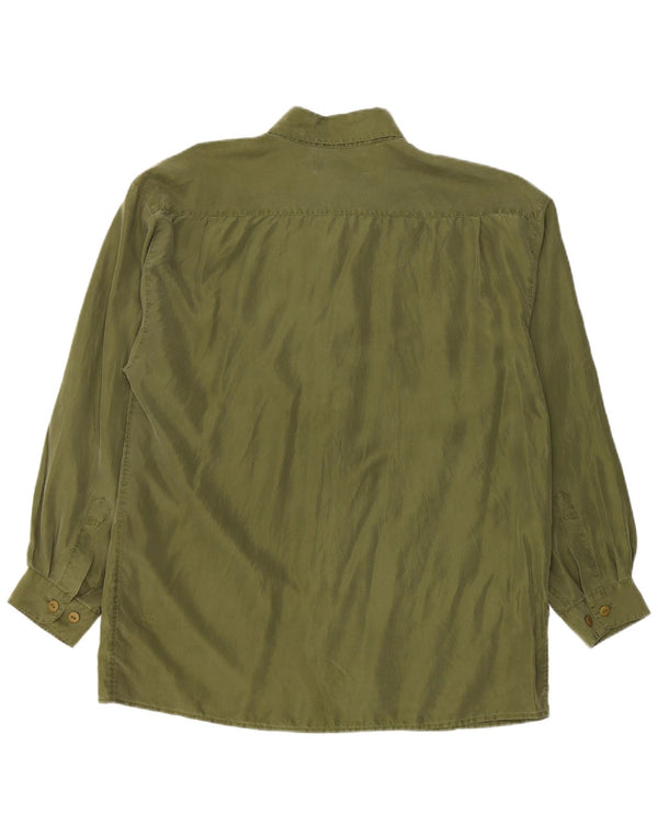 Camisa vintage para hombre de seda verde grande