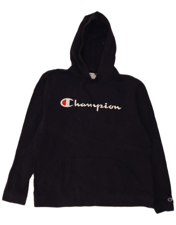 Champion Mens Graphic Hoodie Jumper XL Navy Blue Cotton