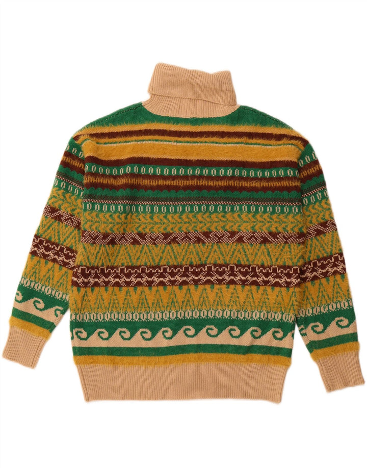 VINTAGE Hombres Roll Neck Jumper Suéter Grande Multicolor Fair Isle