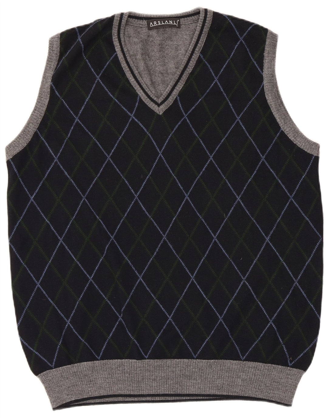 Arslanli Chaleco para hombre Camiseta sin mangas Grande Azul marino Argyle/Lana de diamante