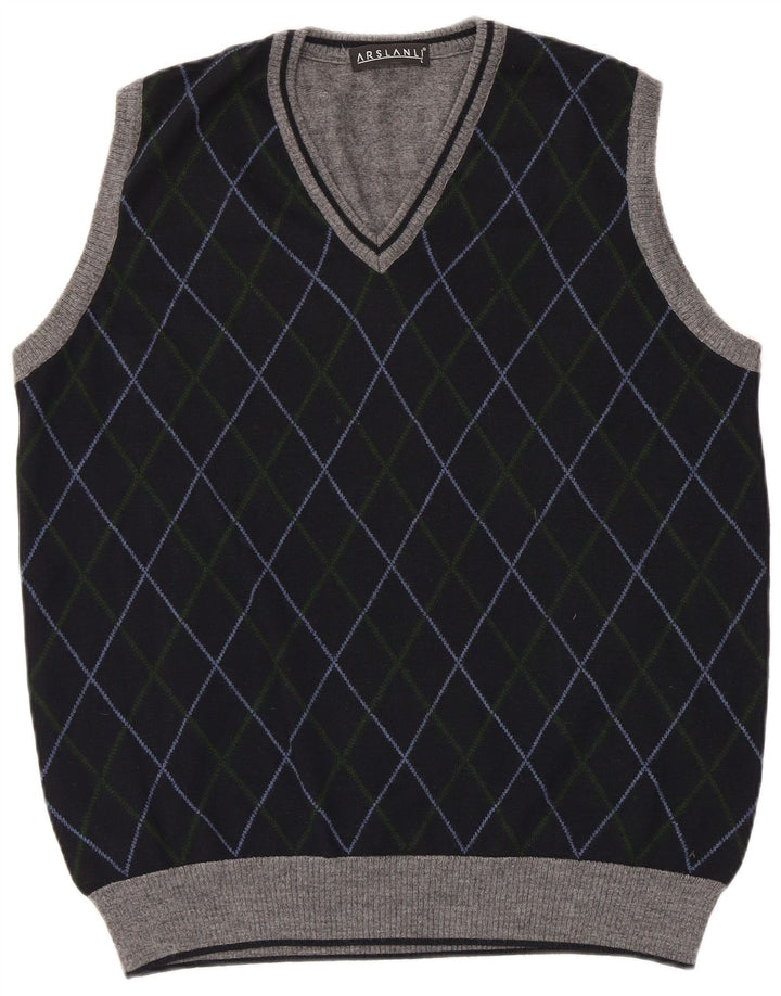 Arslanli Chaleco para hombre Camiseta sin mangas Grande Azul marino Argyle/Lana de diamante