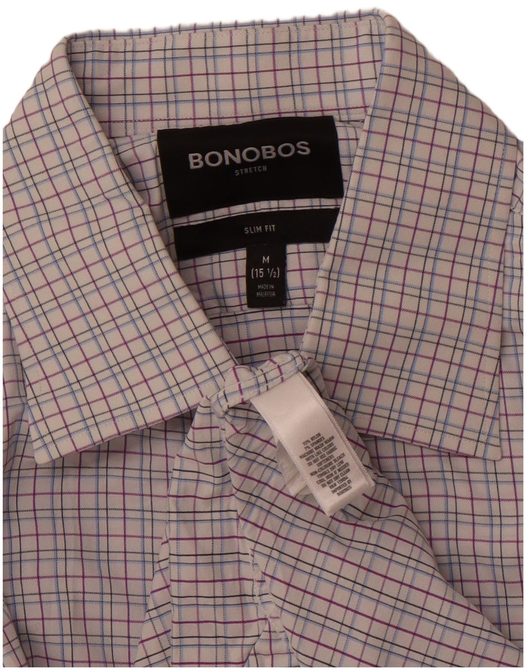 BONOBOS Camisa ajustada para hombre talla 15 1/2 nailon a cuadros rosa mediano