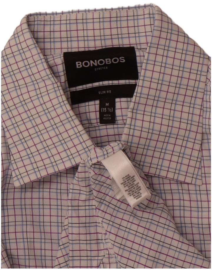 BONOBOS Camisa ajustada para hombre talla 15 1/2 nailon a cuadros rosa mediano