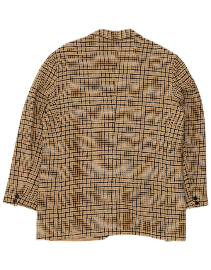 GENNY Chaqueta blazer de 2 botones para mujer US 14 XL Beige Check Silk