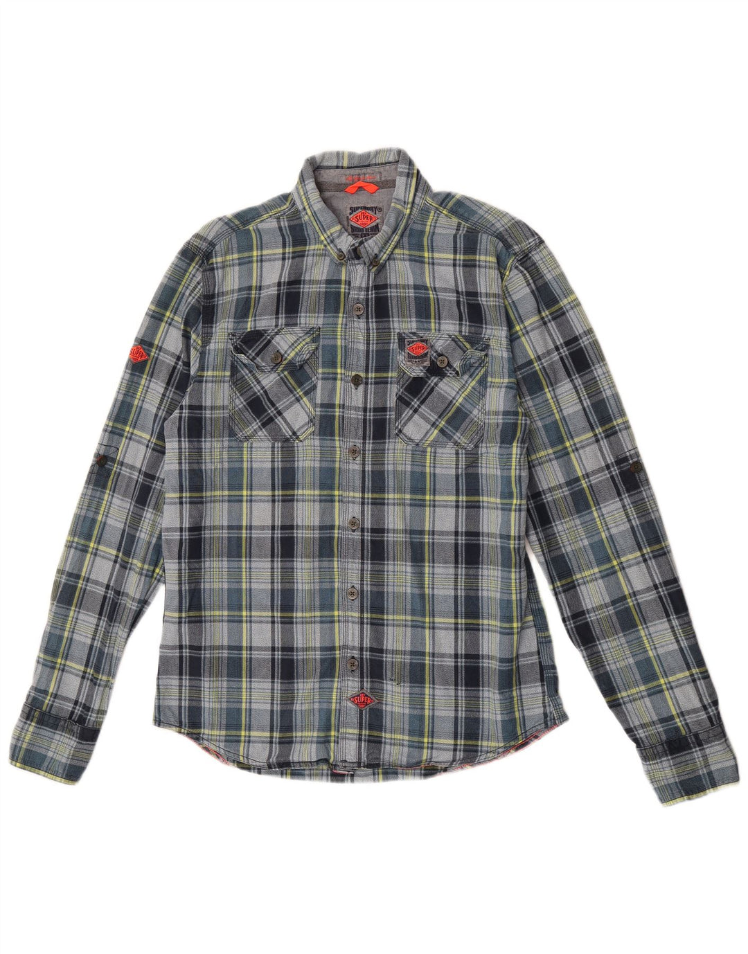 Superdry Camisa De Franela Para Hombre 2XL Algodón A Cuadros Gris