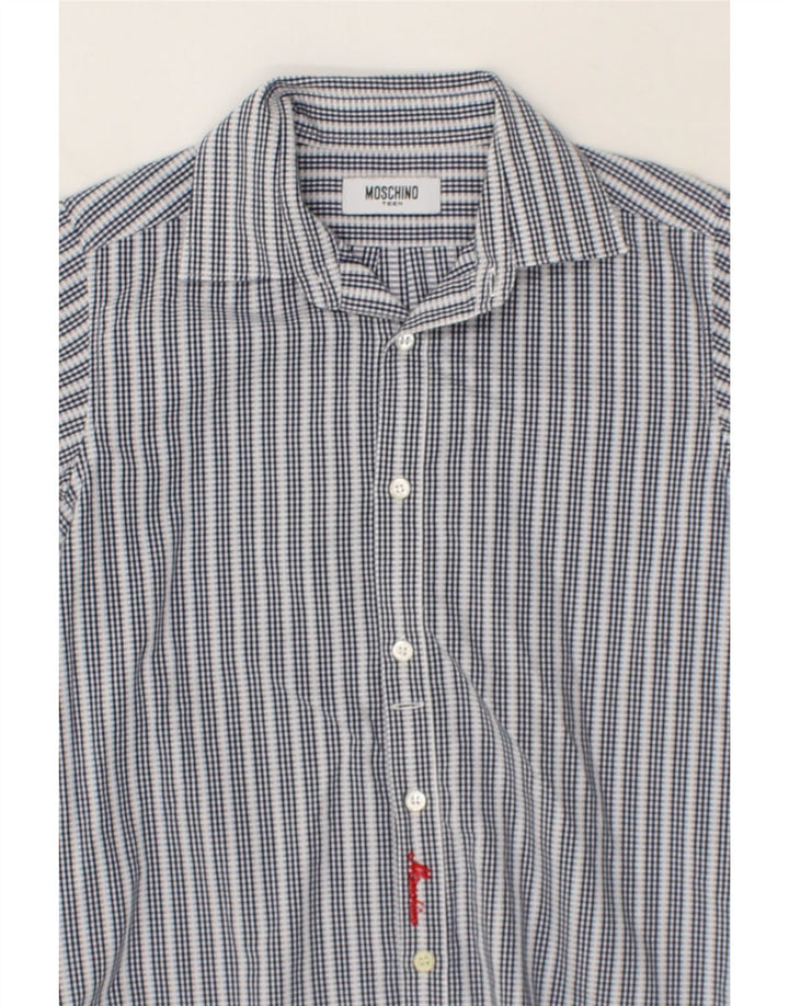 MOSCHINO Boys Shirt 7-8 Years Navy Blue Striped Cotton Vintage Moschino and Second-Hand Moschino from Messina Hembry 