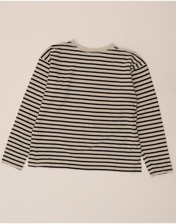 Zara Mujer Top Manga Larga UK 44 Algodón Rayas Blanco Mediano
