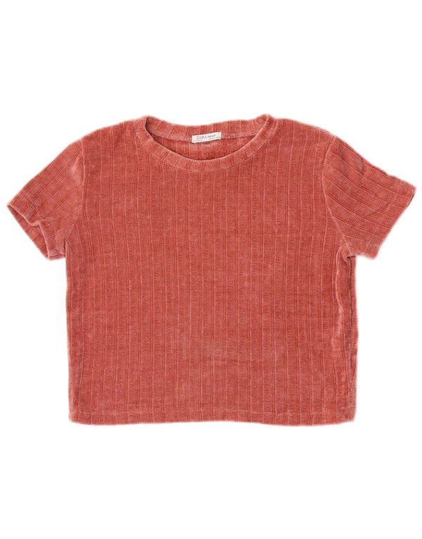 Zara Mujer Trafaluc Crop Velour Camiseta Top UK 12 Medio Rojo Poliéster