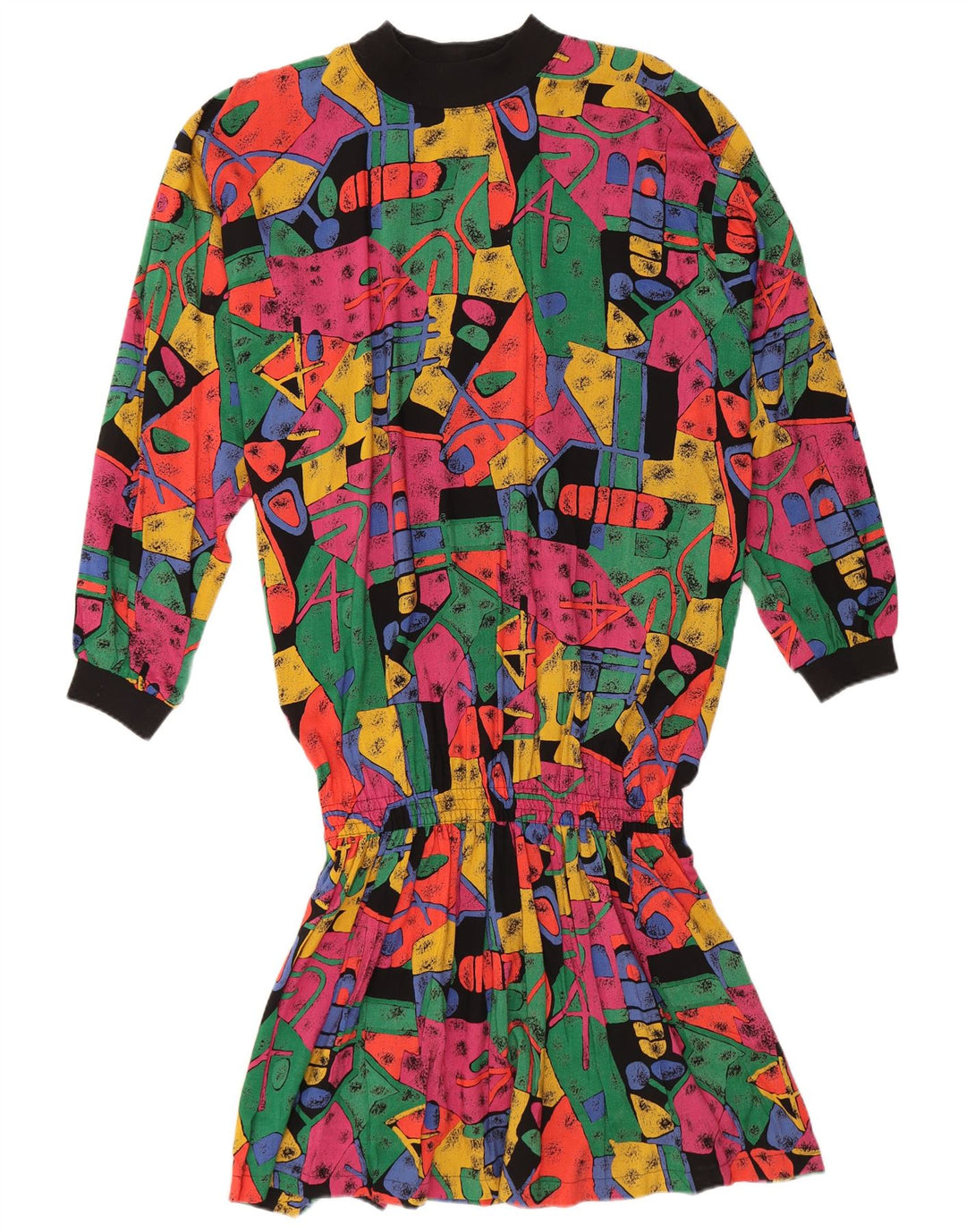 Vintage mujer caída cintura vestido EU 38 medio multicolor geométrico