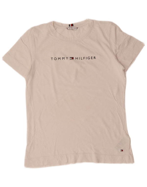 Tommy Hilfiger Camiseta gráfica para mujer Top UK 14 Medium White Cotton