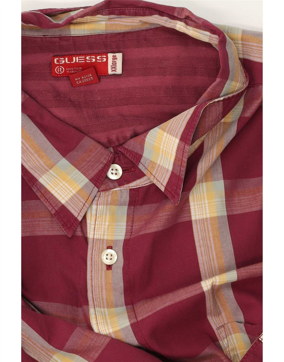 Guess Camisa Manga Corta Hombre 2XL Cuadros Burdeos