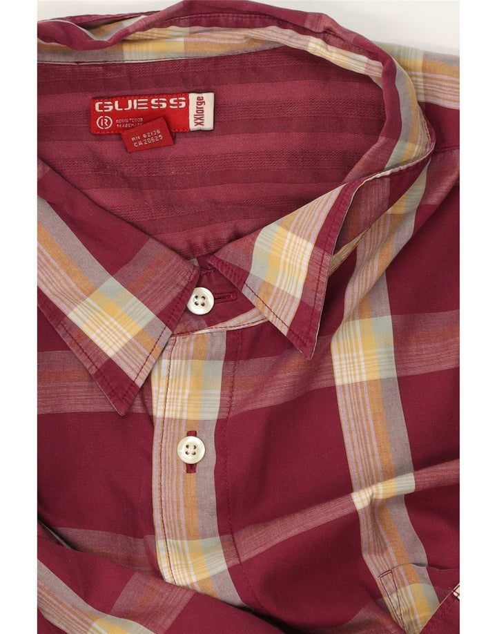 Guess Camisa Manga Corta Hombre 2XL Cuadros Burdeos
