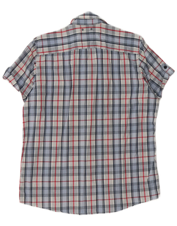 BRUGI Camisa Manga Corta Hombre XL Algodón Vichy Azul