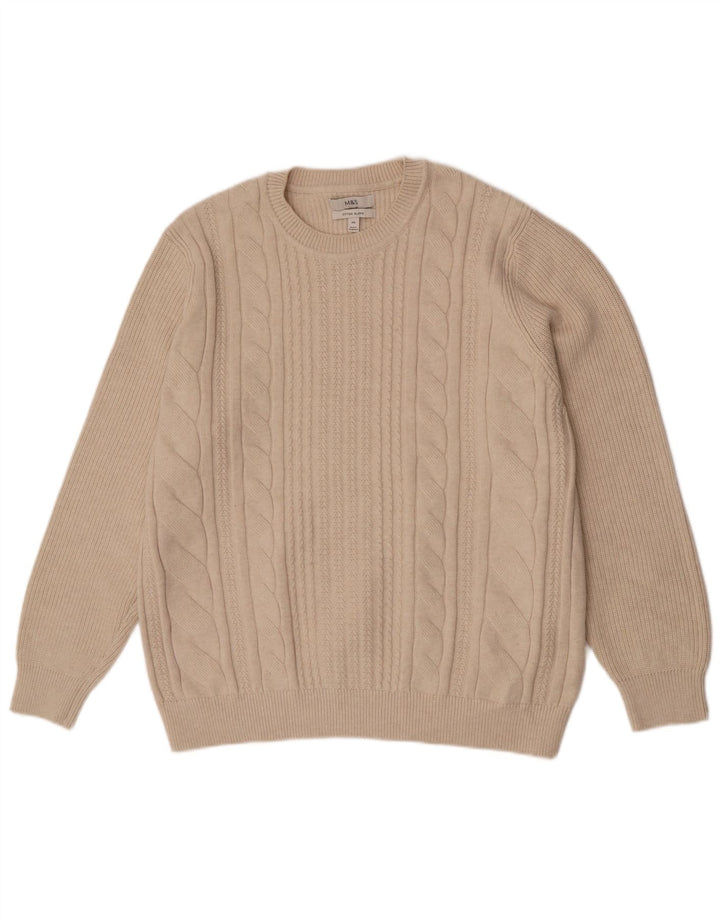 Marks & Spencer Suéter de cuello redondo para hombre 2XL Poliéster beige