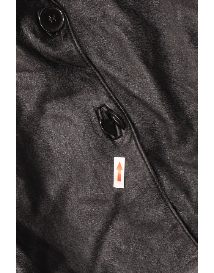 VINTAGE Abrigo de cuero de gran tamaño para mujer IT 44 Cuero negro medio