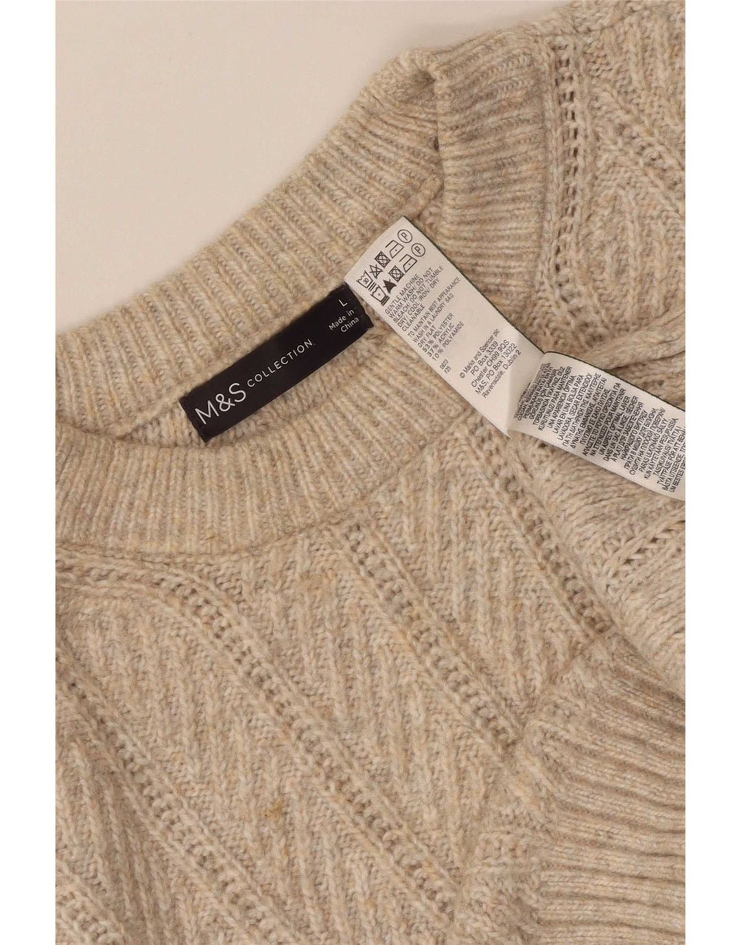 Marks & Spencer Suéter de cuello redondo para mujer UK 46 Grande Poliéster beige