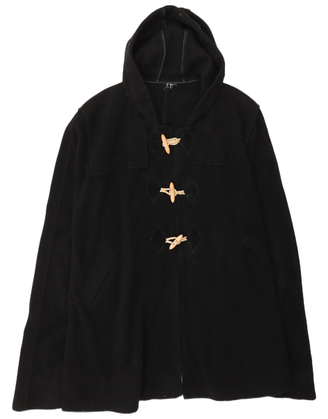 Vintage mujer con capucha Poncho abrigo un tamaño negro