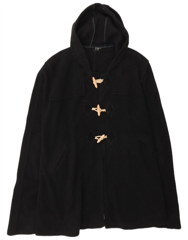 Vintage mujer con capucha Poncho abrigo un tamaño negro