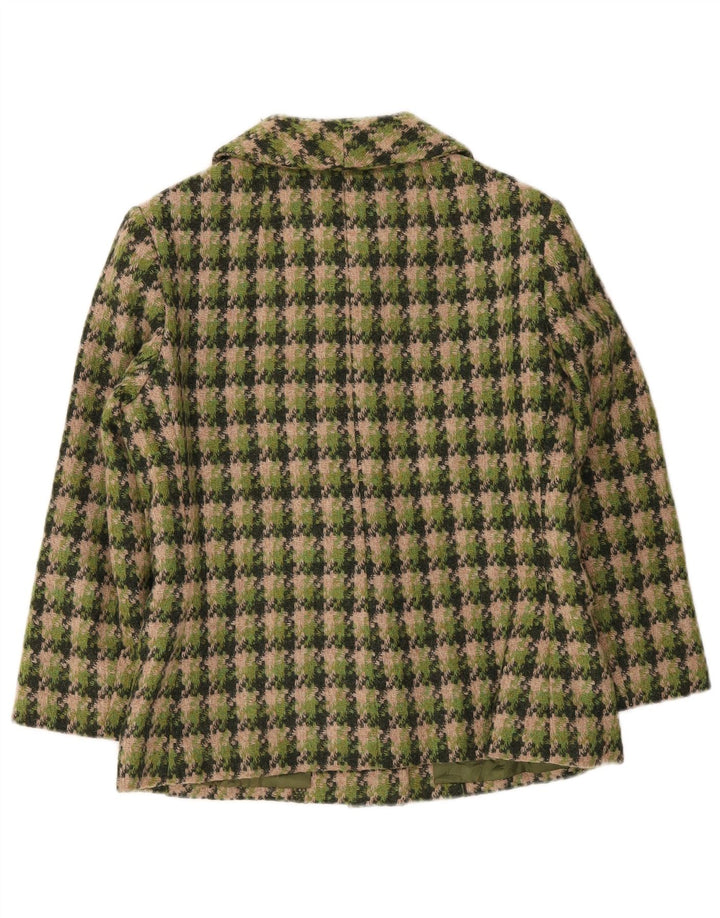 Vintage mujer 4 botones Blazer chaqueta Reino Unido 14 cheque verde medio