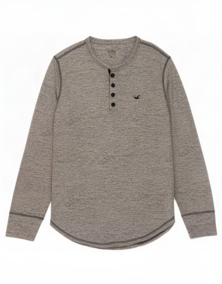 Camiseta Hollister Hombre Manga Larga Algodón Moteado Gris Pequeño