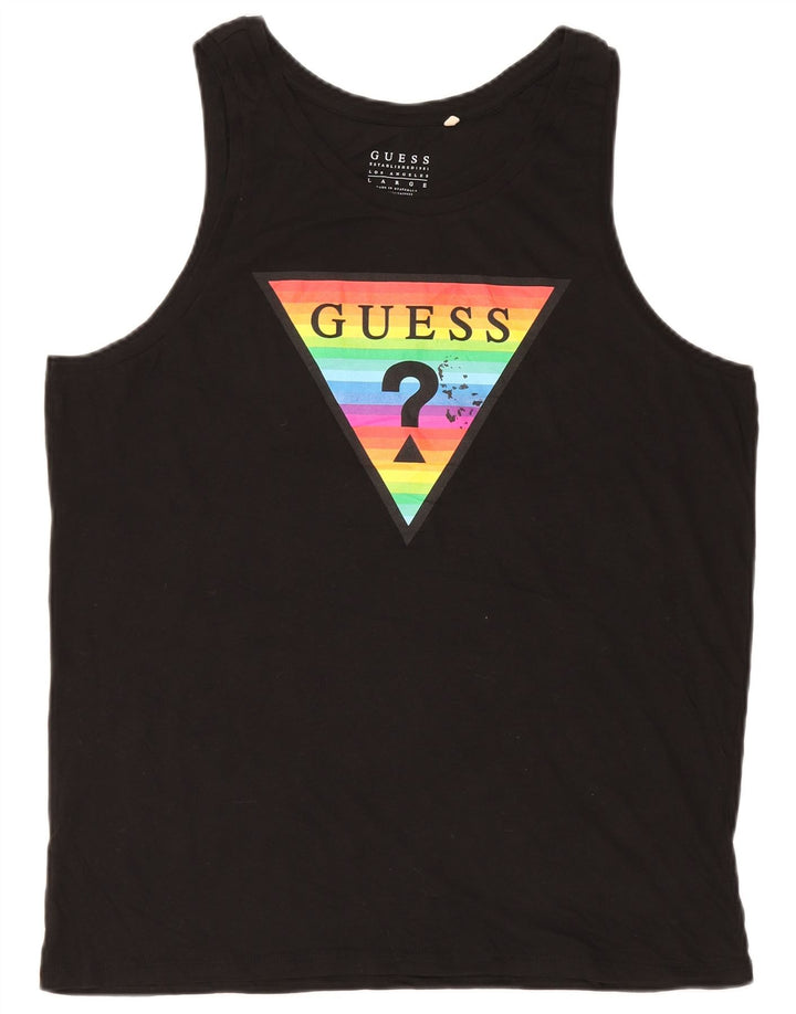 Guess Mens Graphic Vest Top Grande Algodón Negro