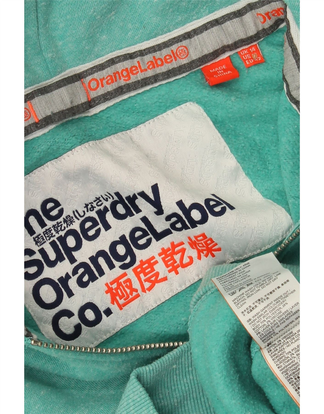 SUPERDRY Suéter con capucha y cremallera para mujer UK 40 Grande Poliéster moteado turquesa