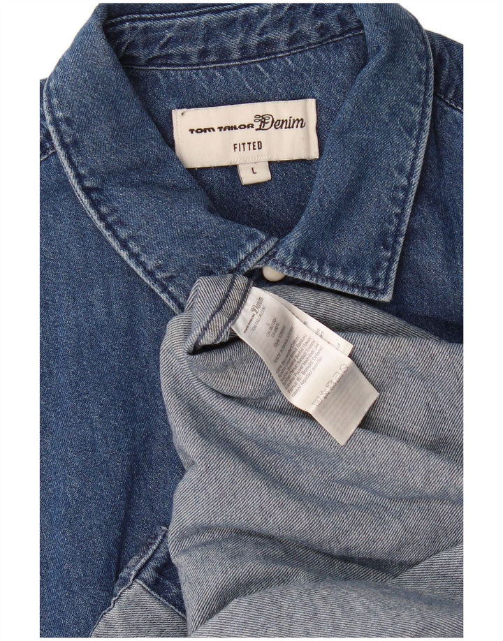 Tom Tailor Camisa vaquera ajustada para hombre Algodón azul marino grande