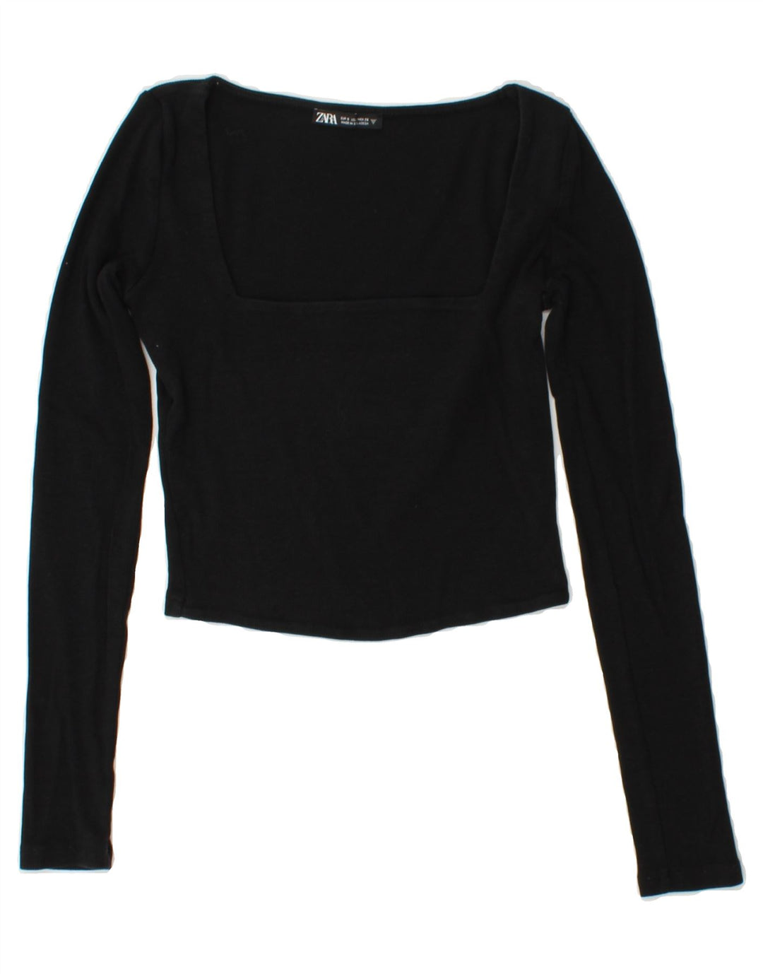 ZARA Womens Crop Top Long Sleeve UK 8 Small Black Cotton Vintage Zara and Second-Hand Zara from Messina Hembry 