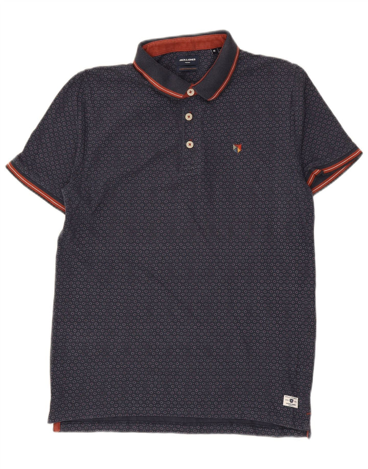 JACK & JONES Polo premium para hombre de algodón geométrico en azul marino mediano