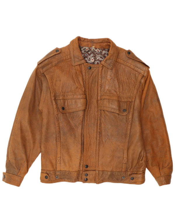 Vintage hombres chaqueta de cuero militar Reino Unido 40 cuero marrón grande