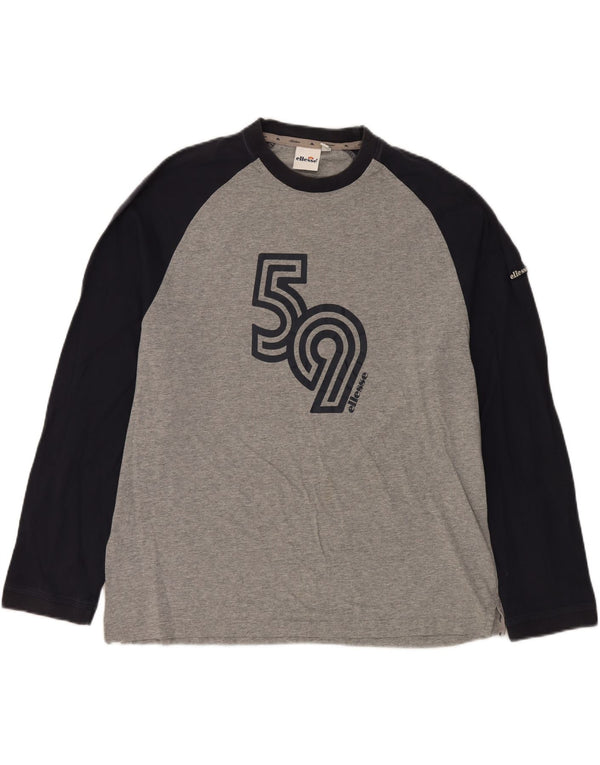 ELLESSE Camiseta gráfica para hombre de manga larga UK 46/48 XL Gris Colorblock Algodón