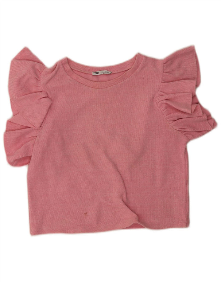 Zara Mujer Blusa Corta Top UK 42 Algodón Rosa Medio